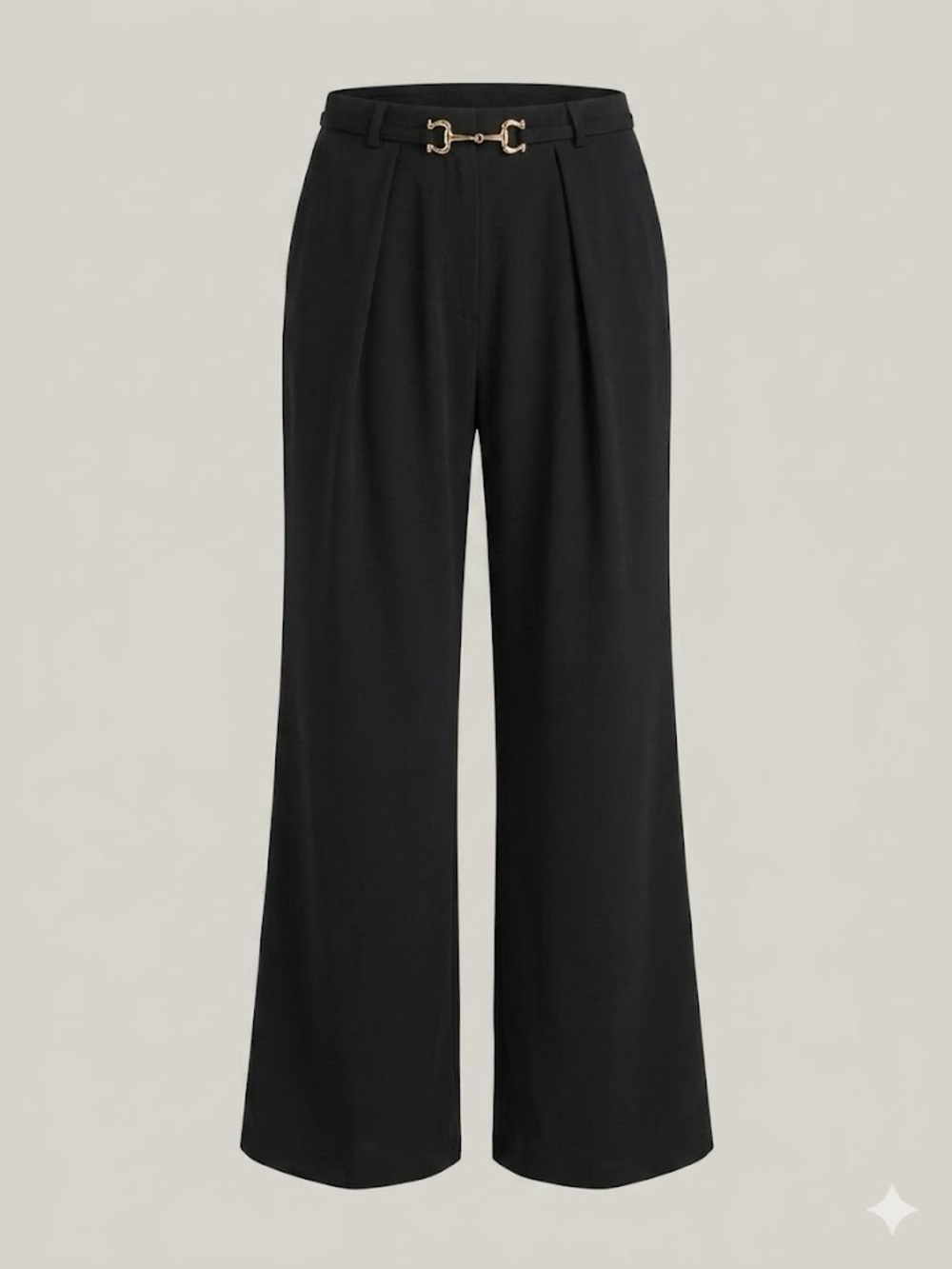 Black Wide-Leg Dress Pants with Gold Hardware - Picture 1 of 5